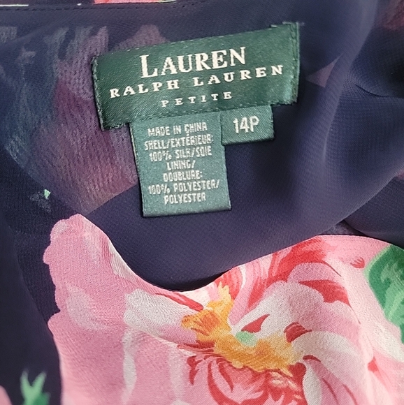 Ralph Lauren 100% Silk Skirt Size 14P Womens Navy Blue Floral Tiered Layered - Picture 3 of 4